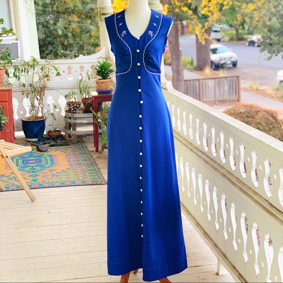 SOLD 70’s Mikey Jrs of CA Royal Blue Maxi Dress - Picture 6 of 6